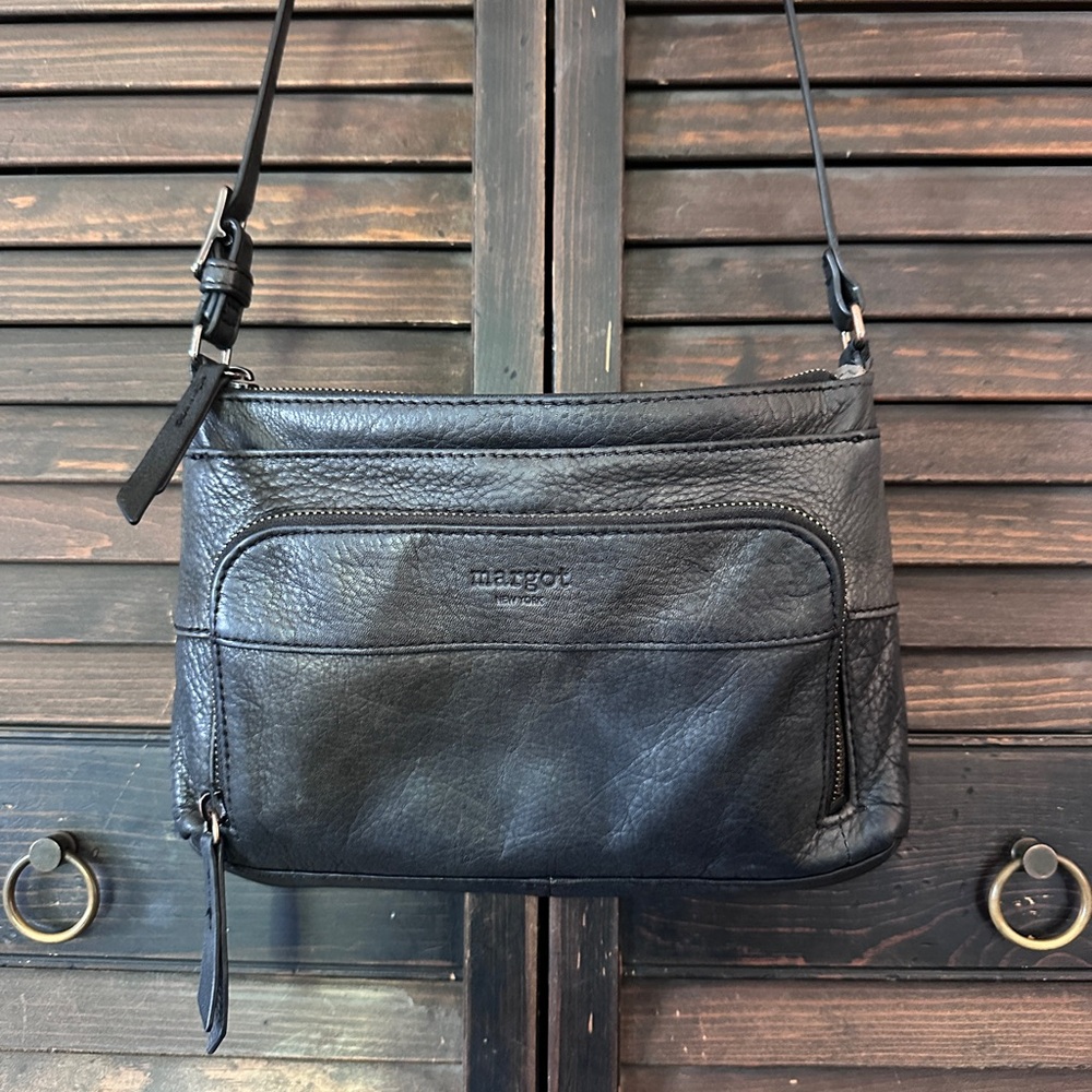 margot Black Leather Crossbody Bag